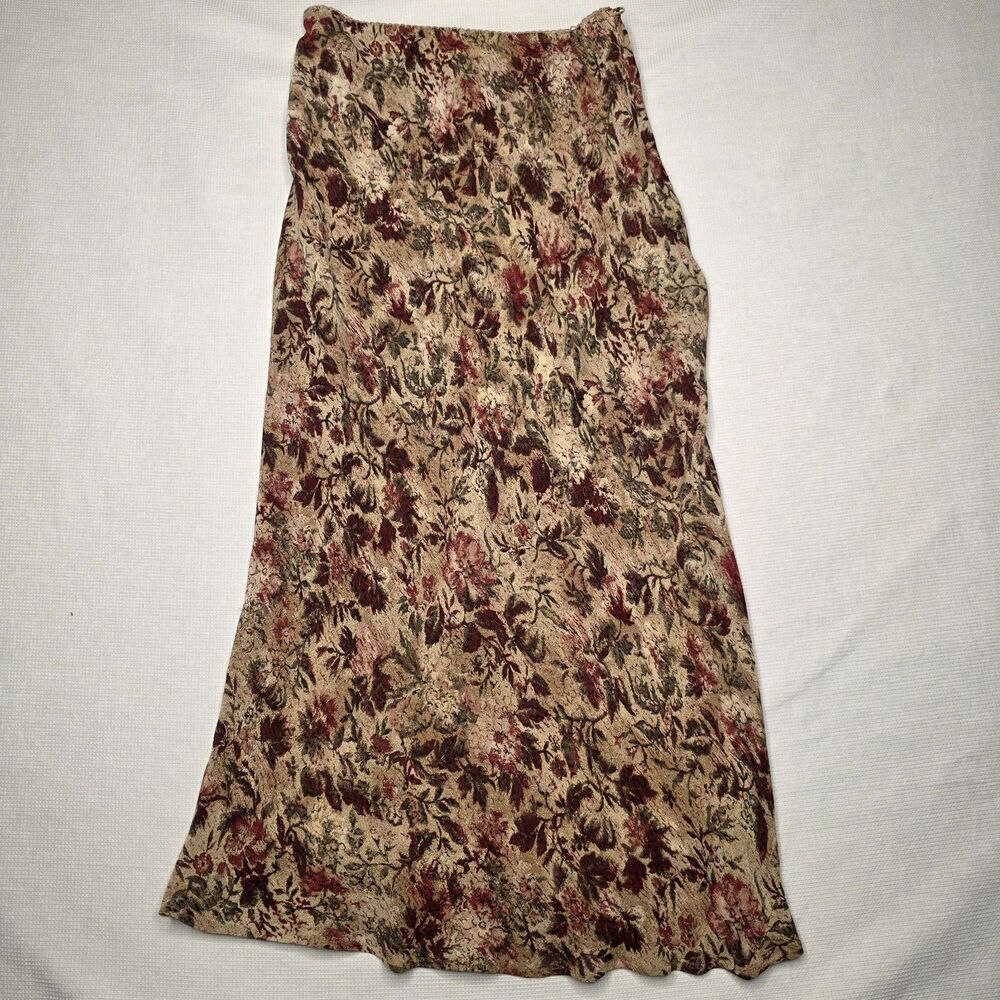 Vintage J Jill Women’s 4P Floral A‑Line Skirt Beige Burgundy Olive Petite